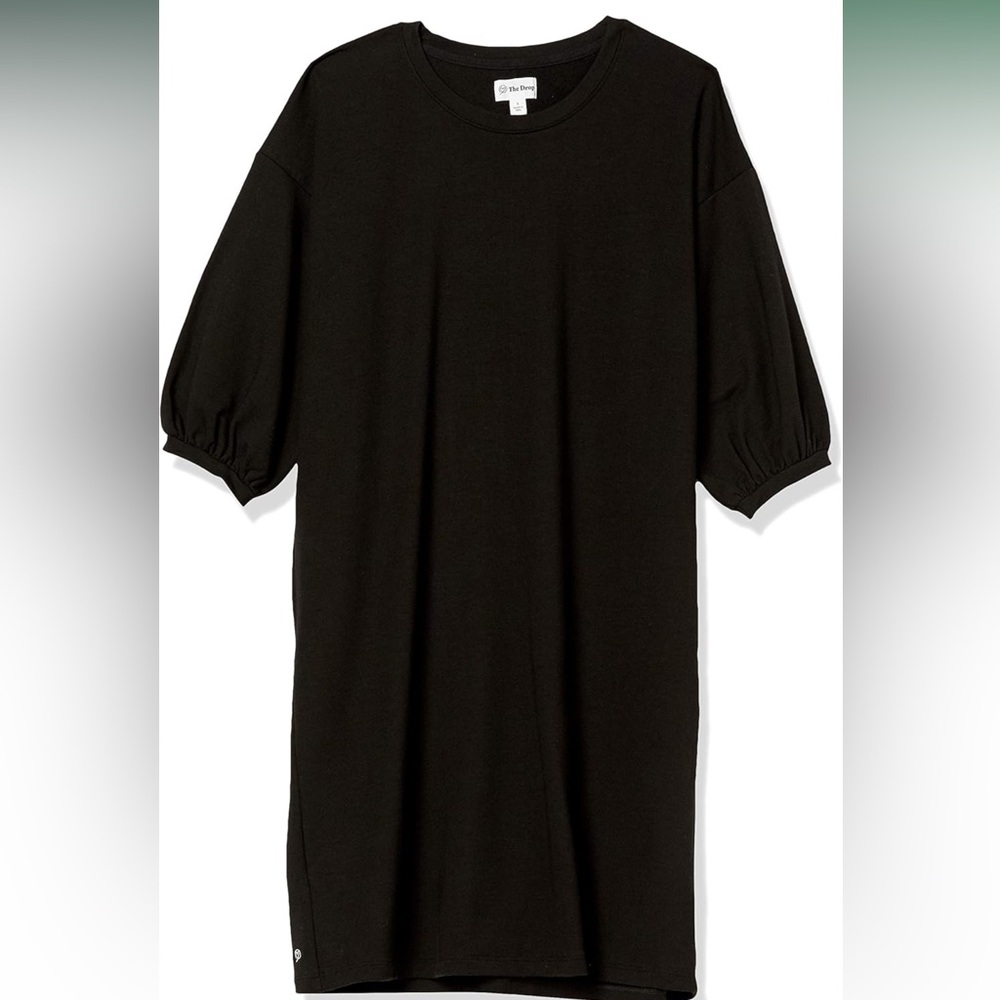 The Drop Women Estelle Puff-Sleeve French Terry Sweatshirt Mini Dress black XXS